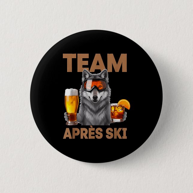 Team Wolf trinkt Bier Cocktail Winterurlaub Button (Vorderseite)