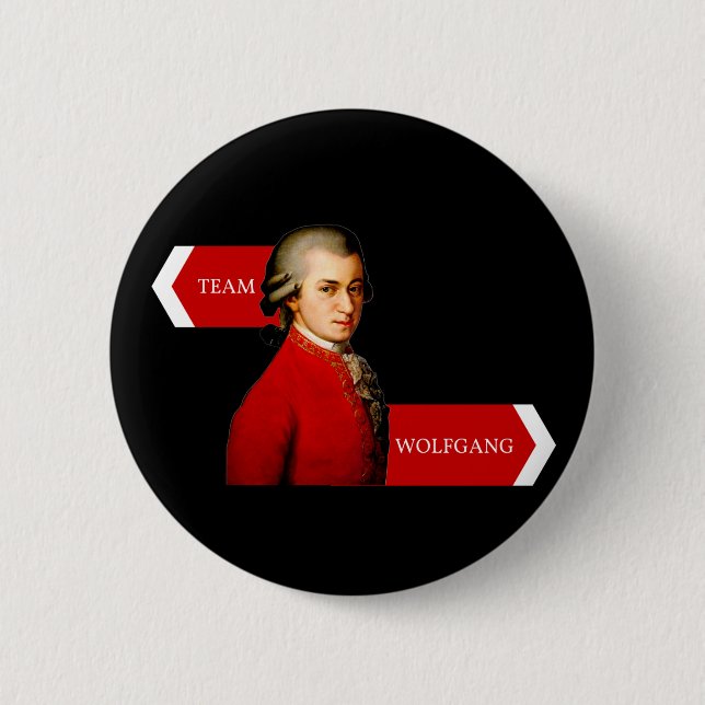 Team Wolfgang. Wolfgang Amadeus Mozart-Fan Button (Vorderseite)