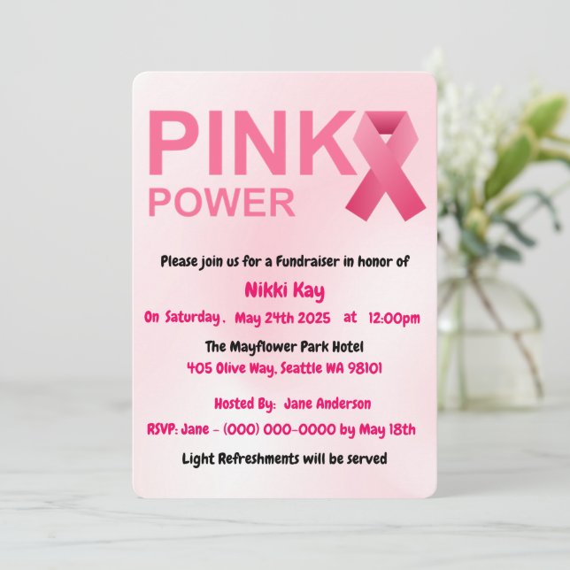 Team zur Unterstützung von Brustkrebs Pink Ribbon  Einladung (Stehend Vorderseite)