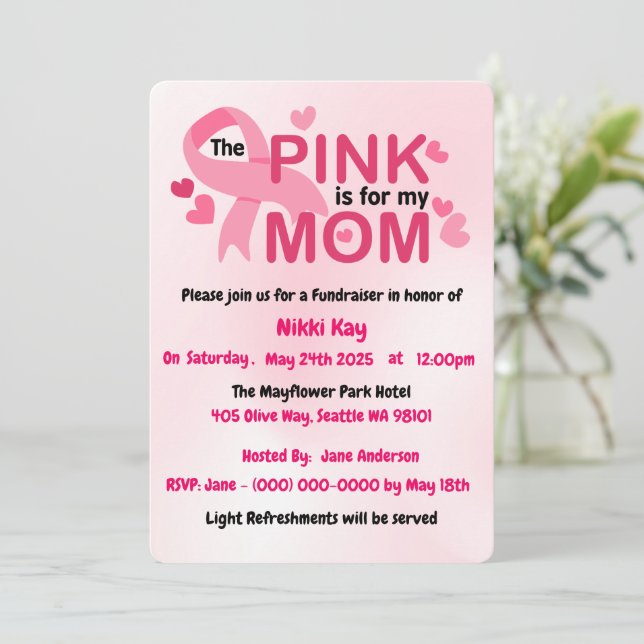 Team zur Unterstützung von Brustkrebs Pink Ribbon  Einladung (Stehend Vorderseite)