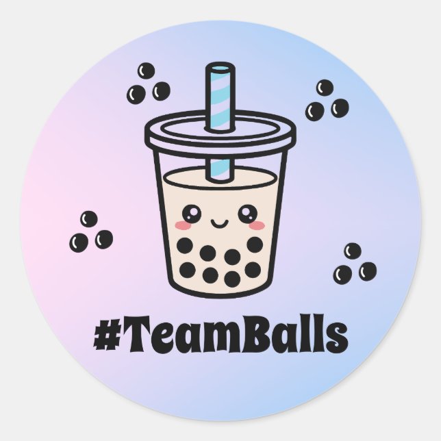 #TeamBalls No Balls Bubble Tea Boba Gender Reveal Runder Aufkleber (Vorderseite)
