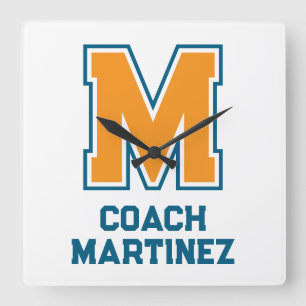 Teamfarben Monogramm Name Quadratische Wanduhr