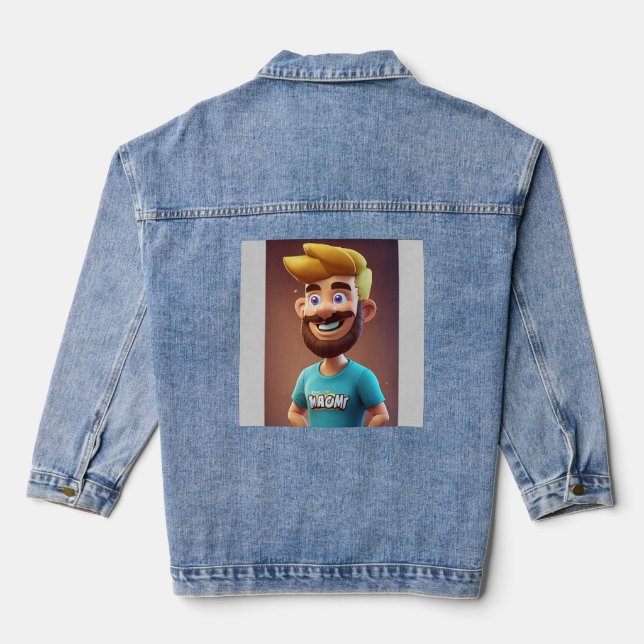 Teamgeist: Cartoon Mascot Man Jeansjacke (Rückseite)