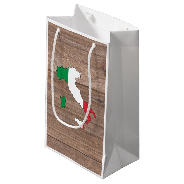 Teamitalien-Flaggen-Karte auf Holz Kleine Geschenktüte (Vorderseite Schrägansicht)