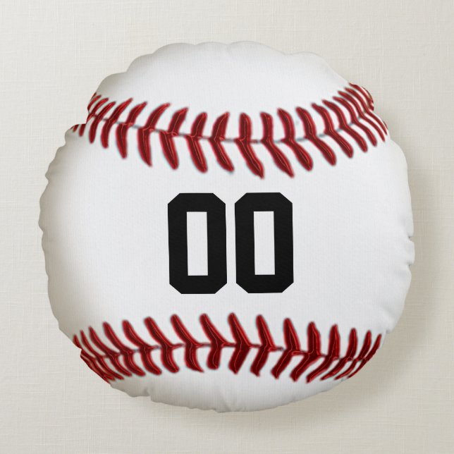 Teamname oder Ihr Name, NUMMER-Baseball-Pillows Rundes Kissen (Vorderseite)