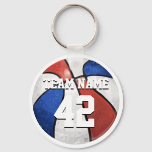 Teamname und Anzahl Red White Blue Basketball Schlüsselanhänger