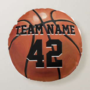 Teamname und Nummer Basketball Rundes Kissen