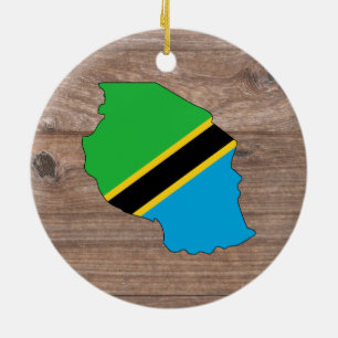 Teamtanzania-Flaggen-Karte auf Holz Keramik Ornament