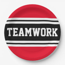 TEAMWORK Athletic Bright Red Black Racing Stripes Pappteller