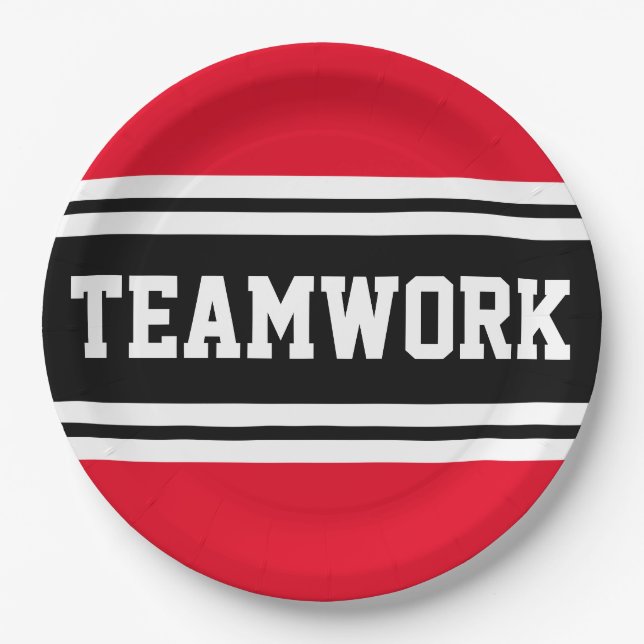 TEAMWORK Athletic Bright Red Black Racing Stripes Pappteller (Vorderseite)