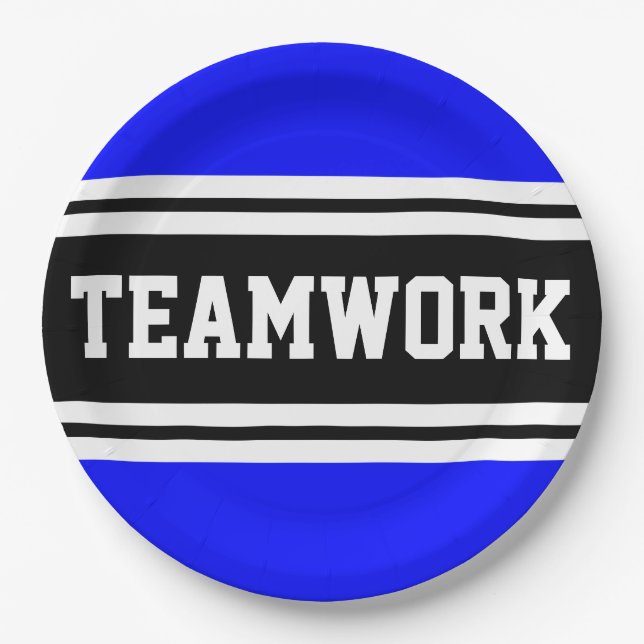 TEAMWORK Athletic Royal Blue Black Racing Stripes Pappteller (Vorderseite)