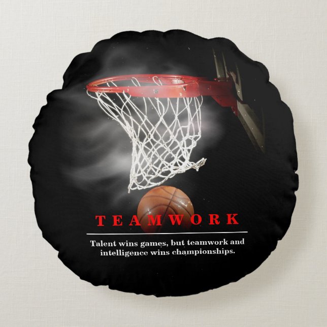 Teamwork Basketball Motivational Inspirational Rundes Kissen (Vorderseite)