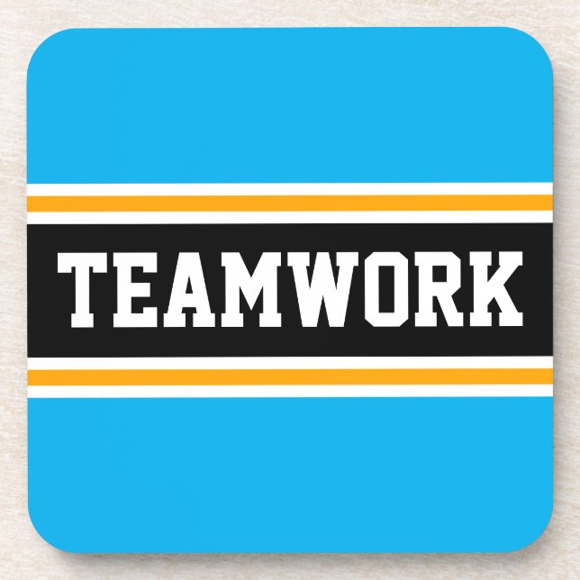 TEAMWORK Bright Azure Blue Black Racing Stripes Getränkeuntersetzer (Vorderseite)