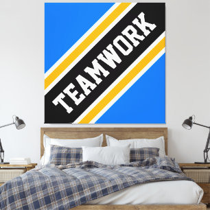 TEAMWORK Bright Blue Black Slant Racing Streifen Leinwanddruck
