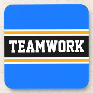 TEAMWORK Fun Bright Blue Black 70er Racing Stripes Getränkeuntersetzer