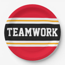 TEAMWORK Fun Bright Red Black Racing Stripes Pappteller