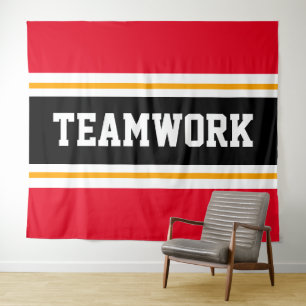 TEAMWORK Fun Bright Red Schwarz-weiß Racing Stripe Wandteppich