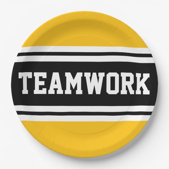 TEAMWORK Fun Bright Yellow Black Racing Streifen Pappteller (Vorderseite)