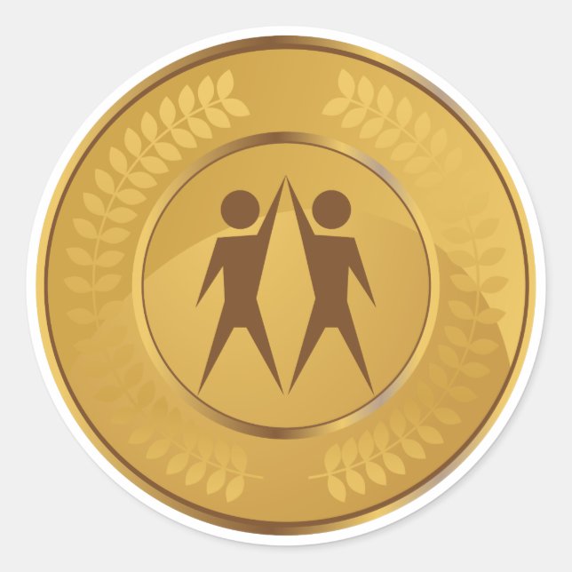 Teamwork-Goldmedaille Runder Aufkleber (Vorderseite)