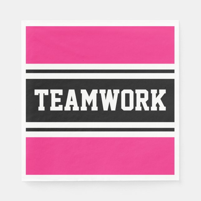 TEAMWORK Hellrosa Schwarz-weiße Rennstreifen Serviette (Vorderseite)