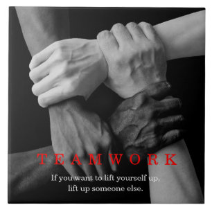 Teamwork Motivierend Inspiration-Quote-Hands Fliese