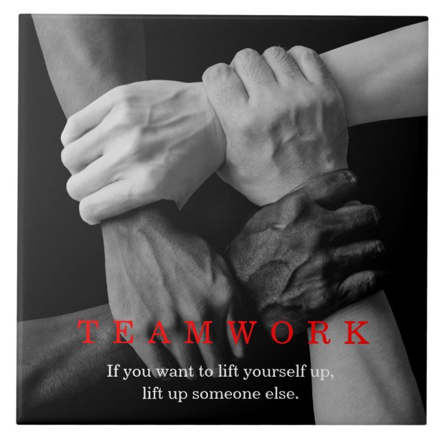 Teamwork Motivierend Inspiration-Quote-Hands Fliese (Vorderseite)