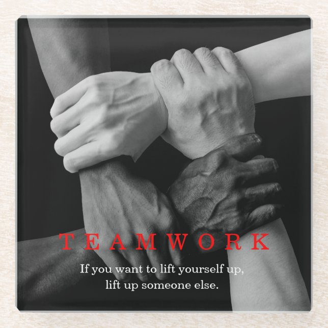 Teamwork Motivierend Inspiration-Quote-Hands Glasuntersetzer (Vorderseite)