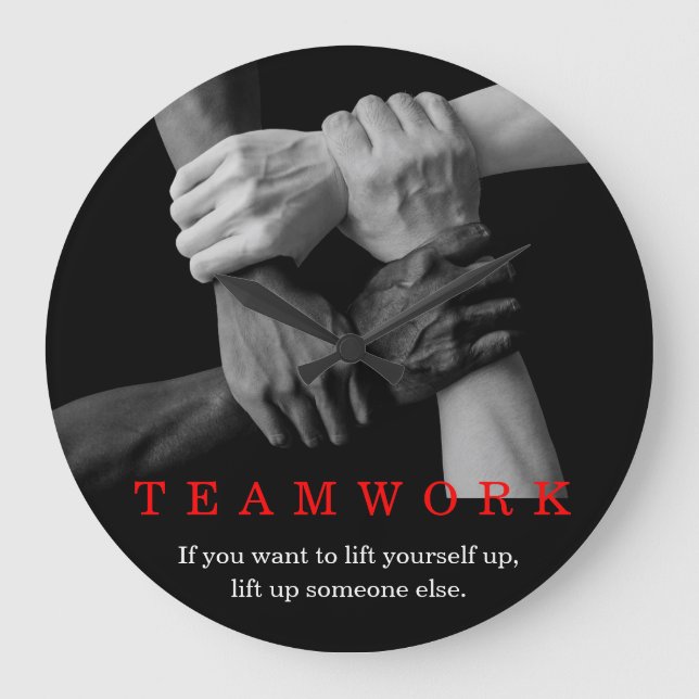 Teamwork Motivierend Inspiration-Quote-Hands Große Wanduhr (Vorderseite)