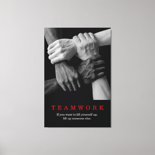 Teamwork Motivierend Inspiration-Quote-Hands Leinwanddruck (Vorderseite)