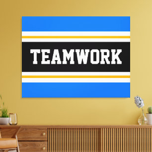 TEAMWORK Sporty Bright Blue Black Racing Stripes Leinwanddruck