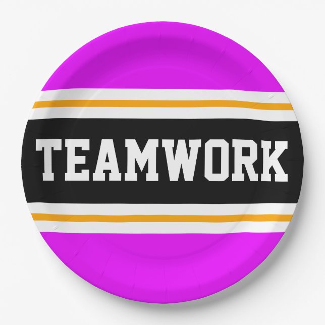 TEAMWORK Sporty Bright Pink Black Racing Stripes Pappteller (Vorderseite)