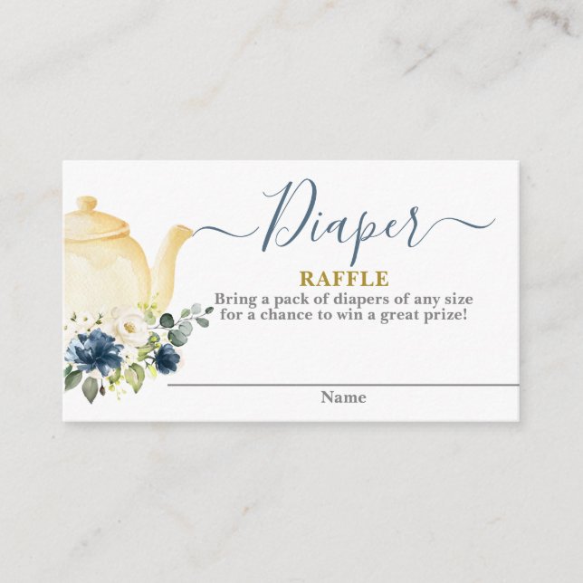 Teapot Baby Dusche Junge Diaper Raffekarte Begleitkarte (Vorderseite)