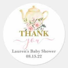 Teapot Baby Shower Girl Classic Round Sticker