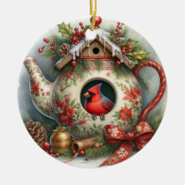 Teapot Birdhouse Kardinal 1 Keramik Ornament