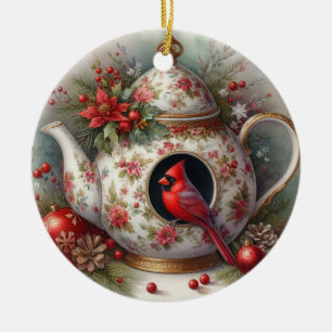 Teapot Birdhouse Kardinal 5 Keramik Ornament