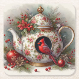 Teapot Birdhouse Kardinal 7 Rechteckiger Pappuntersetzer