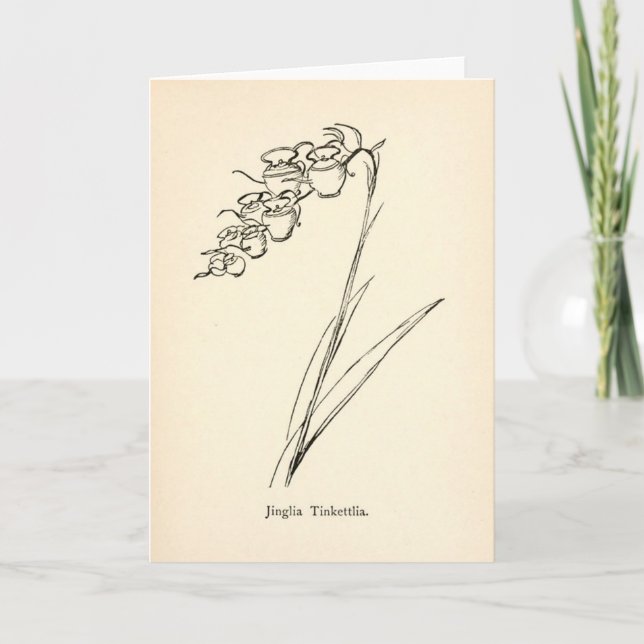 Teapot Blume Vintage Illustration Unsinn Botanik Karte (Vorderseite)