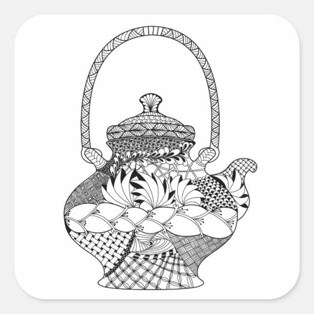 Teapot Doodle Quadratischer Aufkleber (Vorderseite)