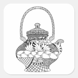 Teapot Doodle Quadratischer Aufkleber