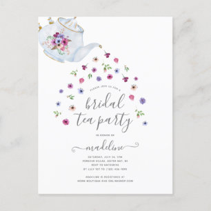Teapot Floral Brautparty Tee Party Einladung Postkarte
