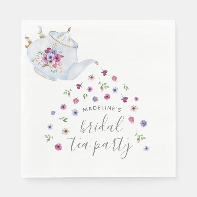 Teapot Floral Bridal Tee Party Einladung Serviette (Vorderseite)