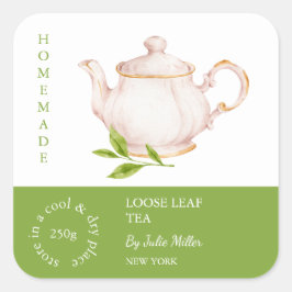 Teapot Loose Leaf Tea Label Quadratischer Aufkleber