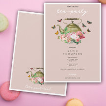 Teapot Party Pink Floral Butterflies Baby Shower