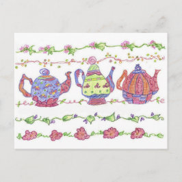 Teapots Tea Time Blume Orange Postkarte