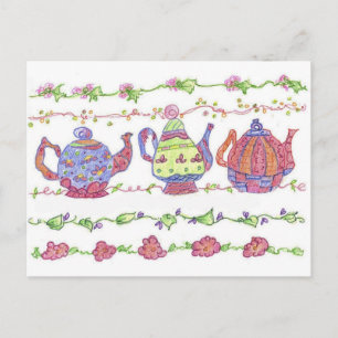 Teapots Tea Time Blume Orange Postkarte