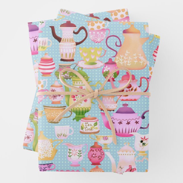 Teapots und Cups Blue Geschenkpapier Set (Beispiel)