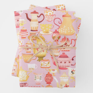 Teapots und Cups Peach Geschenkpapier Set