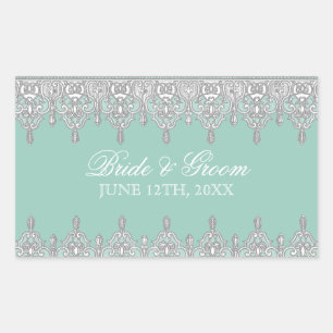 Tear Drop Lace, Aqua Blue Wedding Siegel oder Aufk Rechteckiger Aufkleber