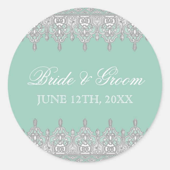 Tear Drop Lace, Aqua Blue Wedding Siegel oder Aufk Runder Aufkleber (Vorderseite)