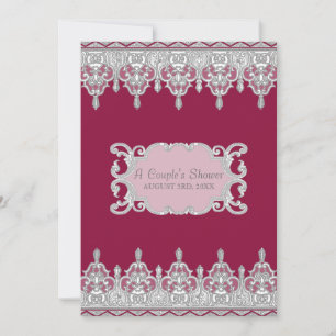 Tear Drop Lace, Burgundy Red - Couple's Dusche Einladung